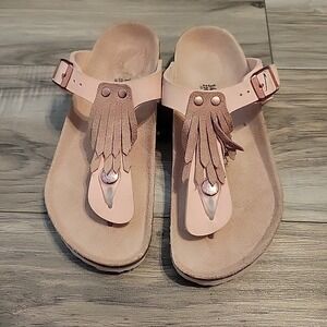 BIRKENSTOCK Gizeh Fringe Light Pink Thong Sandal 34 EU L 3 Open Toe